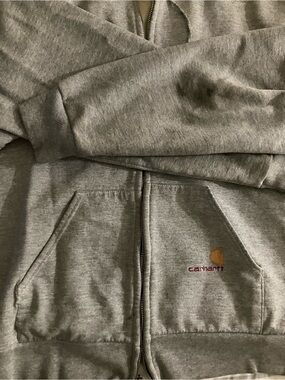 Carhartt Heather Gray Full-Zip Hoodie with Logo Patch Men’s Small